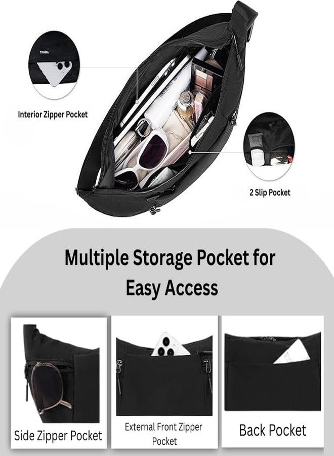 Prplet Sling Bag for Woman - Stylish Nylon Crossbody Shoulder Bag with Adjustable Strap for Travel, Work & Shopping (Black) - Image 5